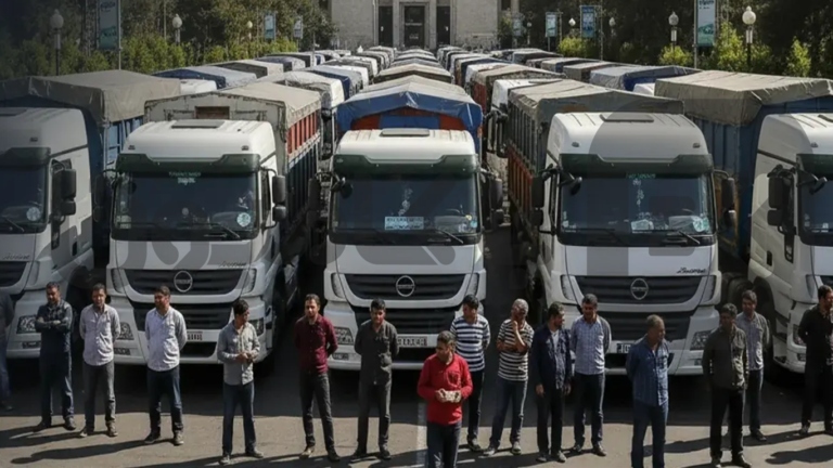 تجمع اعتراضی رانندگان حمل و نقل در شهرستان مروست